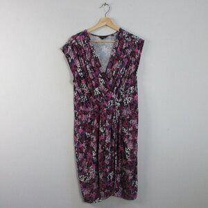 Ted Baker Jersey Faux Wrap Dress 5 Blue Pink Floral Viscose Pleated Preppy 370